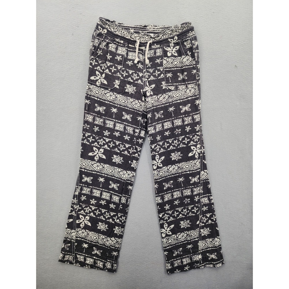 Cali‎ 1850 Los Angeles Linen Blend Tropical Tribal Print Beach Pants Small Black